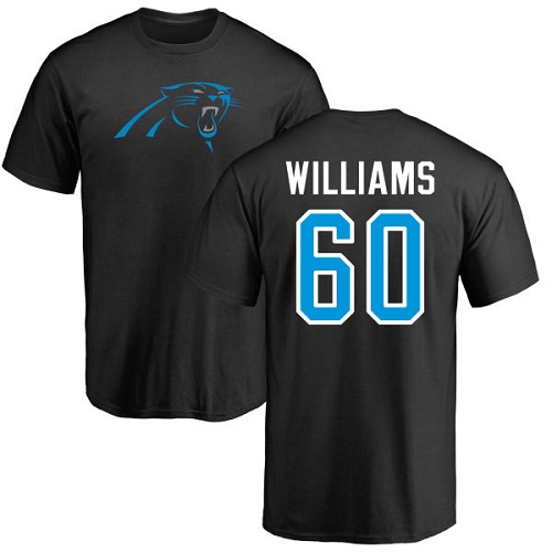 Carolina Panthers Men Black Daryl Williams Name and Number Logo NFL Football #60 T Shirt->carolina panthers->NFL Jersey